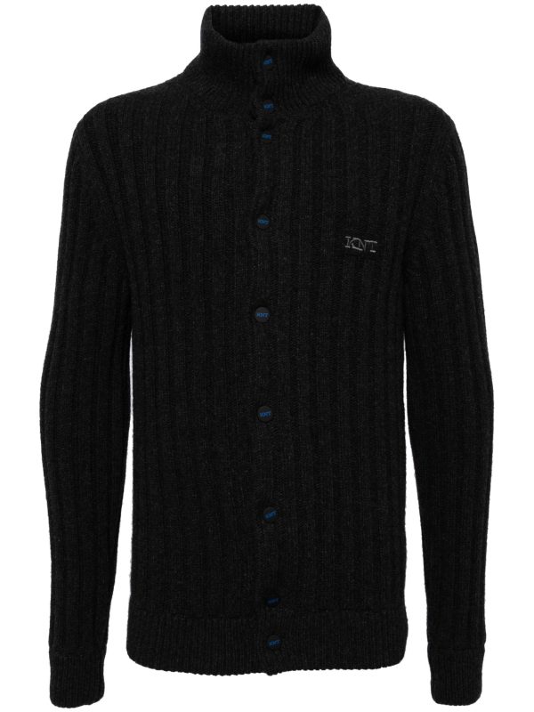 Logo-Embroidered Wool Cardigan For Cheap