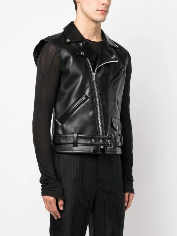 Belted Sleeveless Biker Jacket Cheap