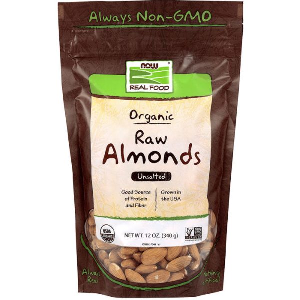 Organic Almonds, Raw & Unsalted, 12 oz, NOW Foods For Discount