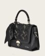 Black printed top handle handbag For Discount