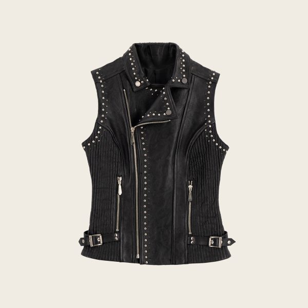 Black biker vest full of studs For Sale