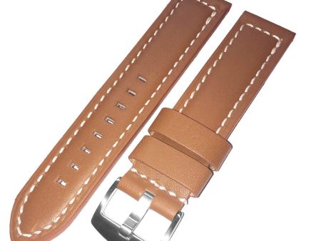 22mm Brown Genuine Italian Calfskin Leather Watch Strap with White Stitching by Arctos-Elite Germany. Surgical Steel Buckle. Online now