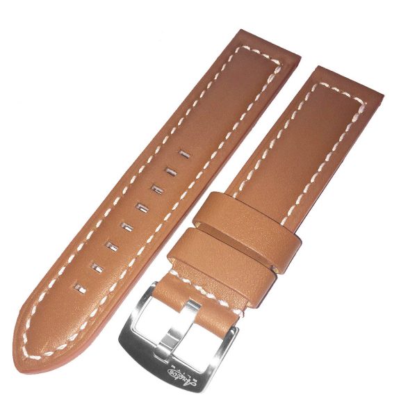 22mm Brown Genuine Italian Calfskin Leather Watch Strap with White Stitching by Arctos-Elite Germany. Surgical Steel Buckle. Online now