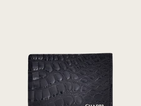 Handmade black bifold exotic leather wallet For Sale