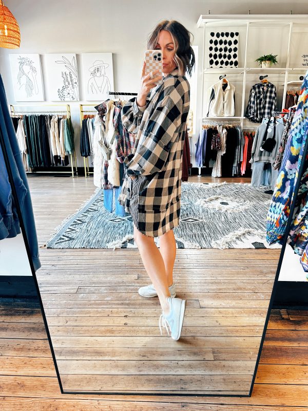 Black Plaid Oversize Dress Cheap