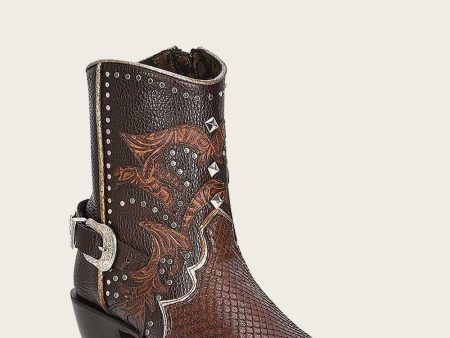 Ankle western brown exotic bootie on Sale