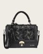 Black printed top handle handbag For Discount