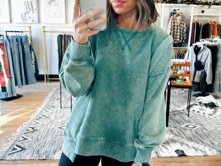 Acid Washed Loose Fit Sweatshirt-2 Colors Supply