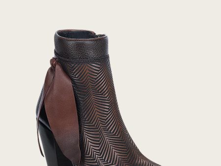 Ankle engraving brown bootie For Discount