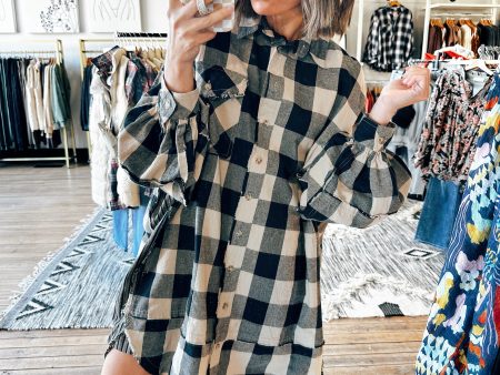 Black Plaid Oversize Dress Cheap