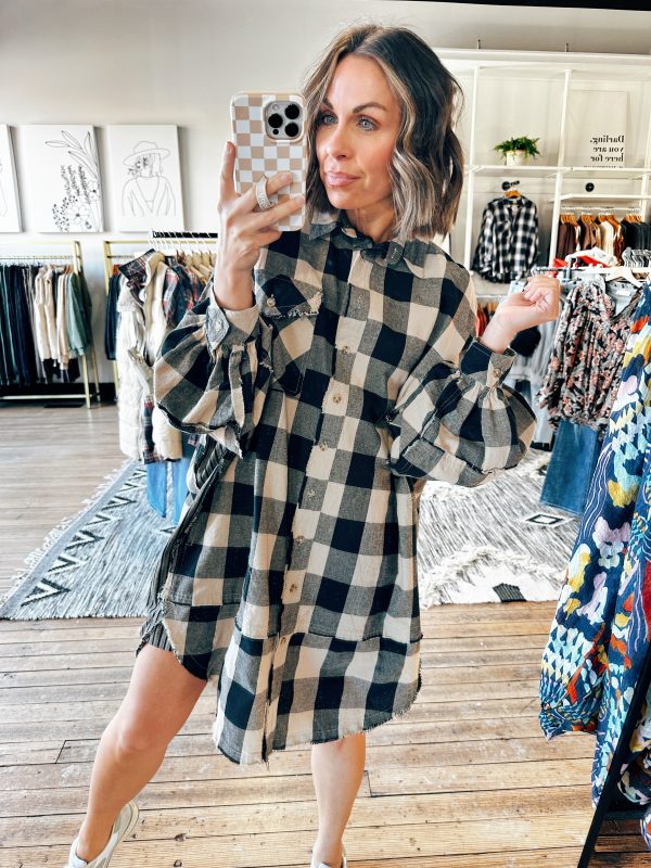 Black Plaid Oversize Dress Cheap