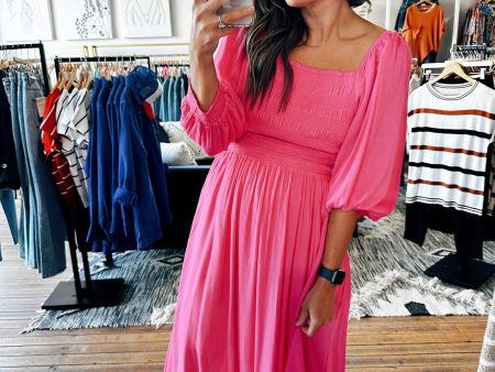 Fuchsia Puff Sleeve Maxi Dress Online Hot Sale