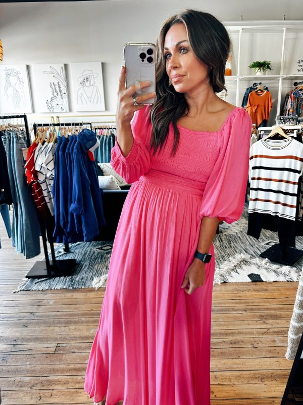 Fuchsia Puff Sleeve Maxi Dress Online Hot Sale