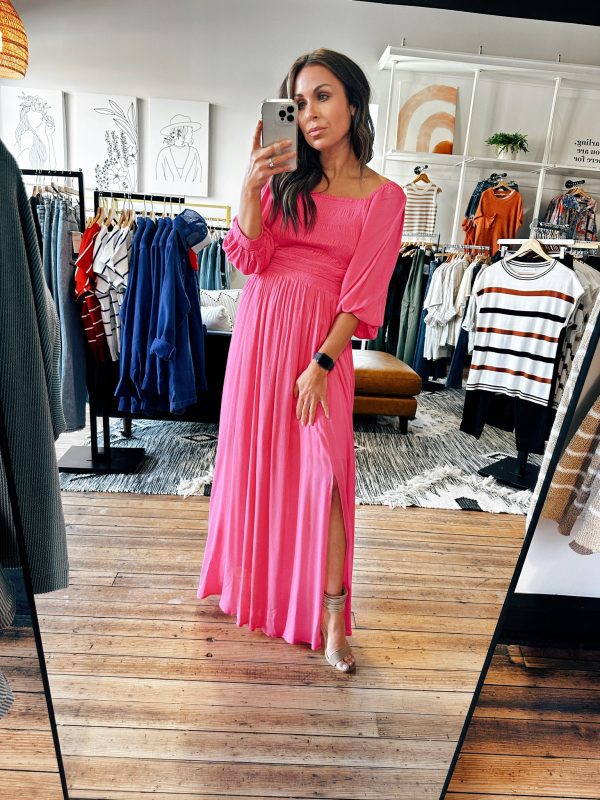 Fuchsia Puff Sleeve Maxi Dress Online Hot Sale