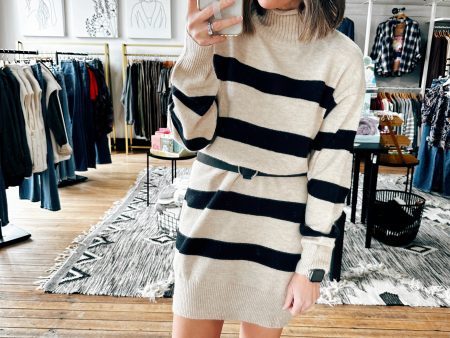 Kristin Turtleneck Striped Sweater Dress For Cheap