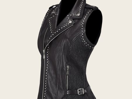 Black biker vest full of studs For Sale