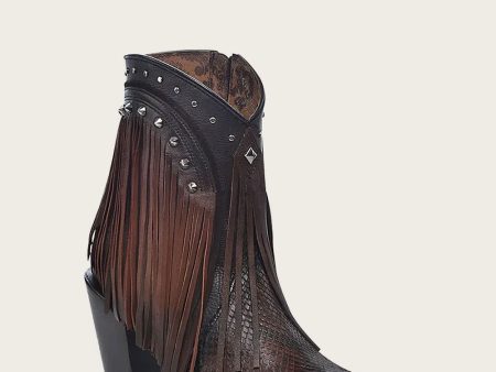 Ankle brown bootie with fringes Online Sale