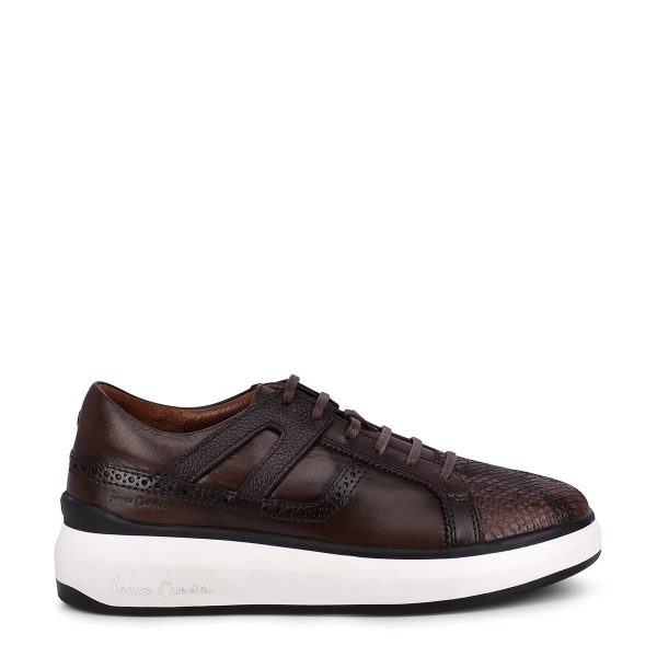 Hand-painted python chocolate leather sneakers Online Hot Sale