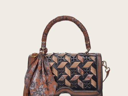 Brown printed top handle handbag Online