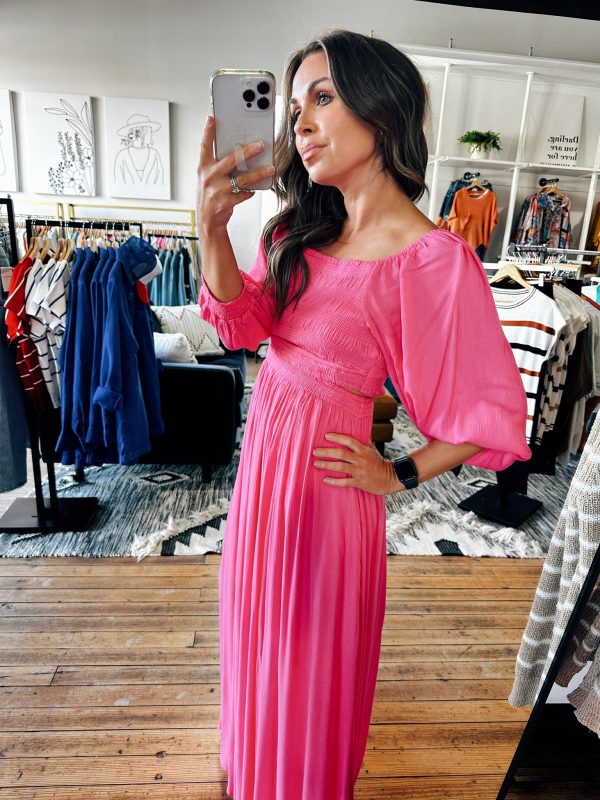 Fuchsia Puff Sleeve Maxi Dress Online Hot Sale