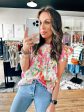 Pink Green Floral Top Discount