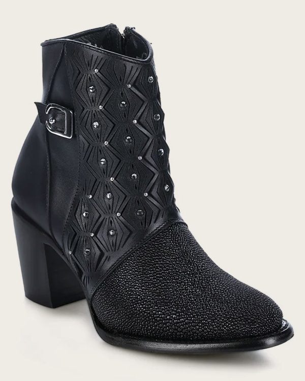 Ankle perforated black exotic bootie Online Hot Sale