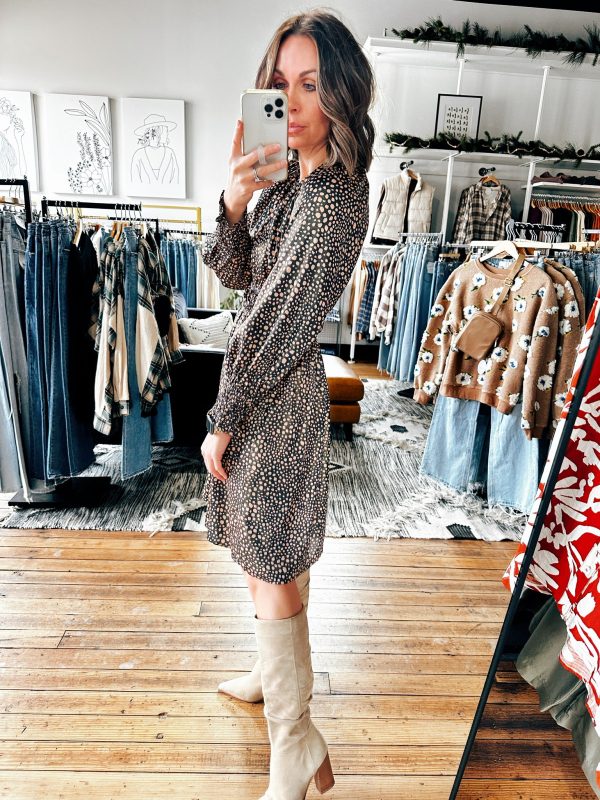 Mira Leopard Print Round Neck Long Sleeve Dress Sale