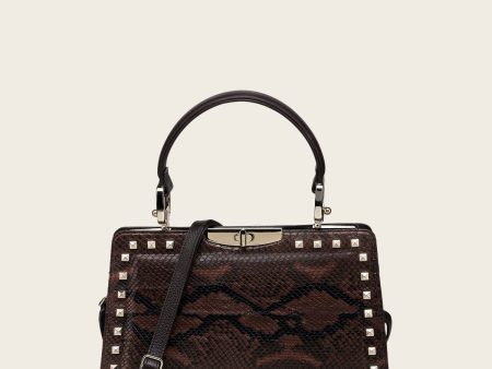 Brown python geometric top handle handbag Online now