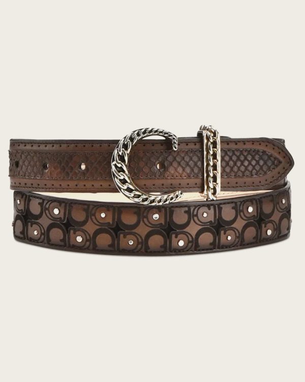 Brown engraved belt Discount