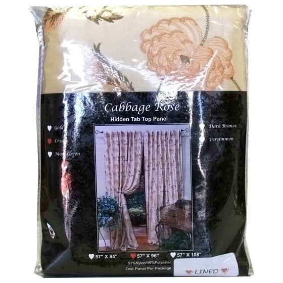 Bonavista Curtain, Cream Cabbage Rose, Hidden Tab Top Panel Sale