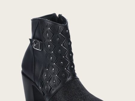 Ankle perforated black exotic bootie Online Hot Sale