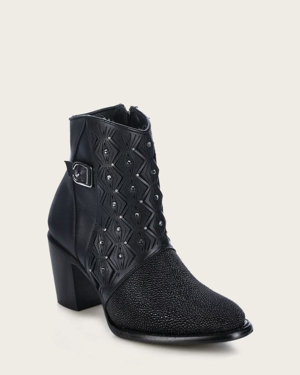 Ankle perforated black exotic bootie Online Hot Sale