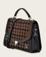 Brown geometrical top handle handbag For Sale