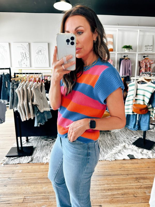 Blue Short Sleeve Multi Knit Top on Sale