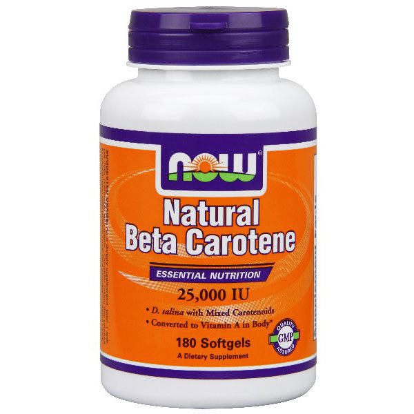 Natural Beta Carotene 25,000 IU 180 Softgels, NOW Foods For Sale