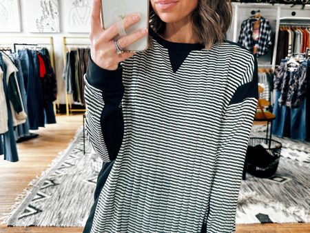 Black Textured Striped Top Sale