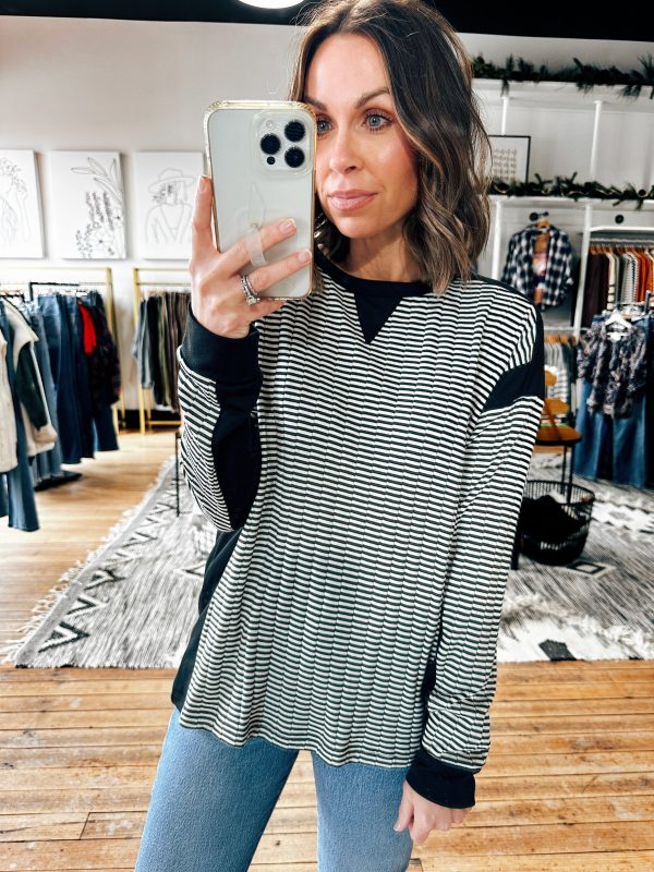 Black Textured Striped Top Sale