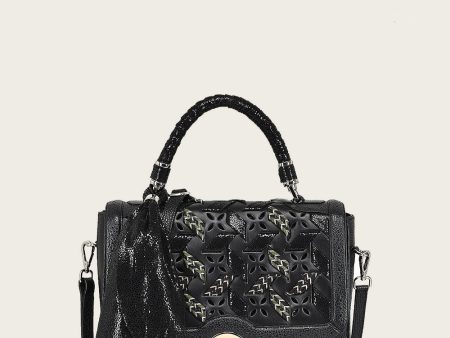 Black printed top handle handbag For Discount