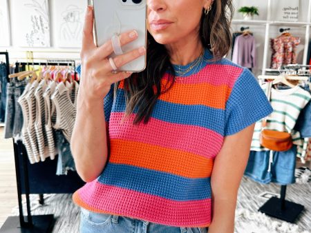 Blue Short Sleeve Multi Knit Top on Sale