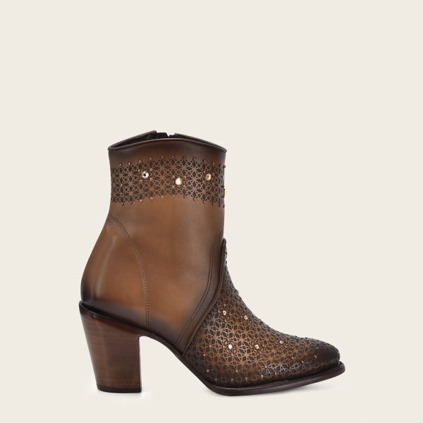 Ankle honey perforated bootie with crystals Discount