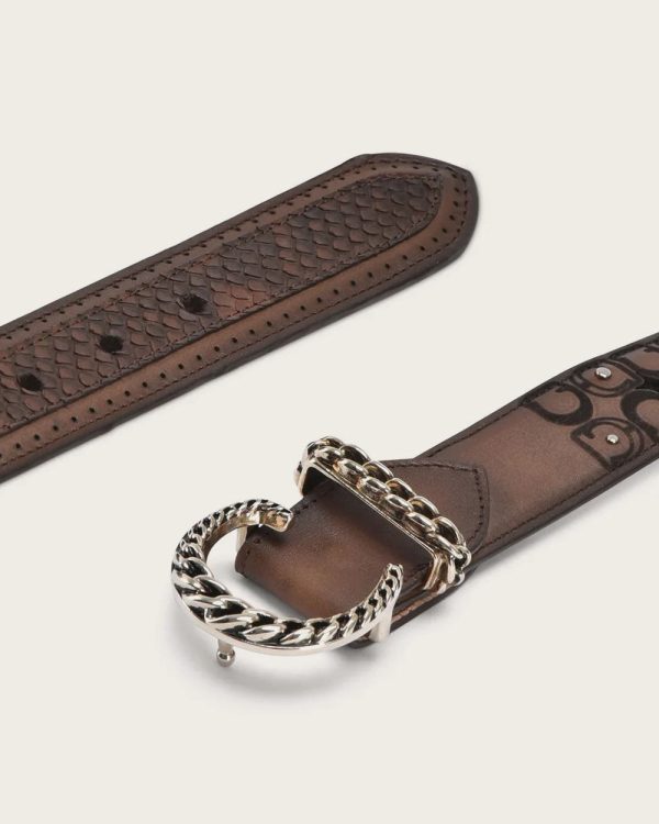 Brown engraved belt Discount