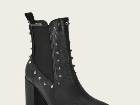 Ankle black bootie with spike studs For Cheap