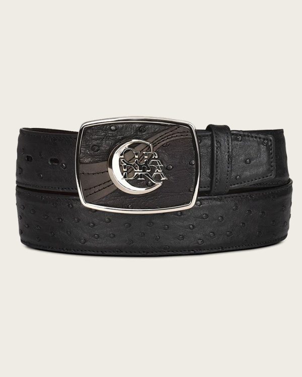 Black engraved ostrich Belt Discount