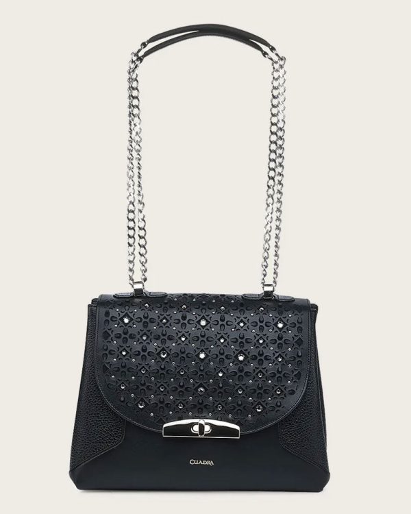 Black bovine shoulder handbag For Cheap