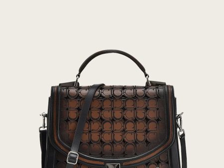 Brown geometrical top handle handbag For Sale