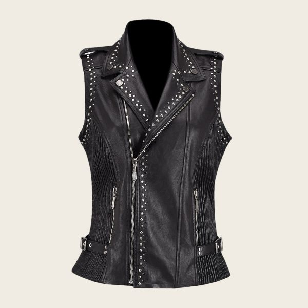 Black biker vest full of studs For Sale