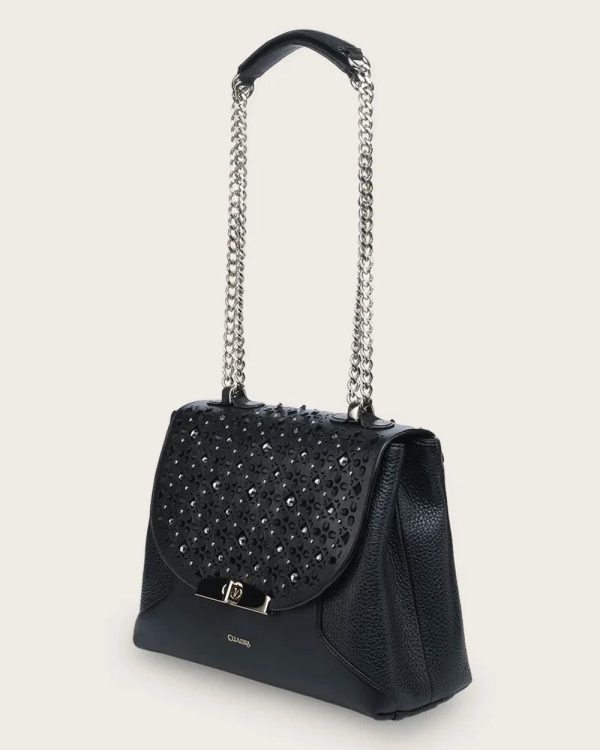 Black bovine shoulder handbag For Cheap