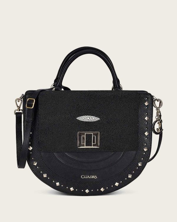 Black top handle with studs handbag Online Hot Sale