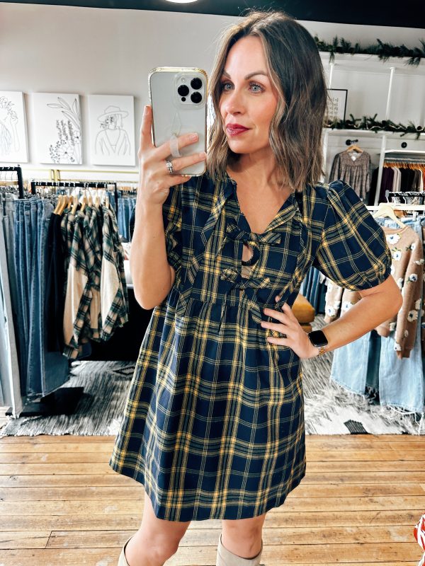 Plaid Puff Sleeve Dress-2 Colors Discount